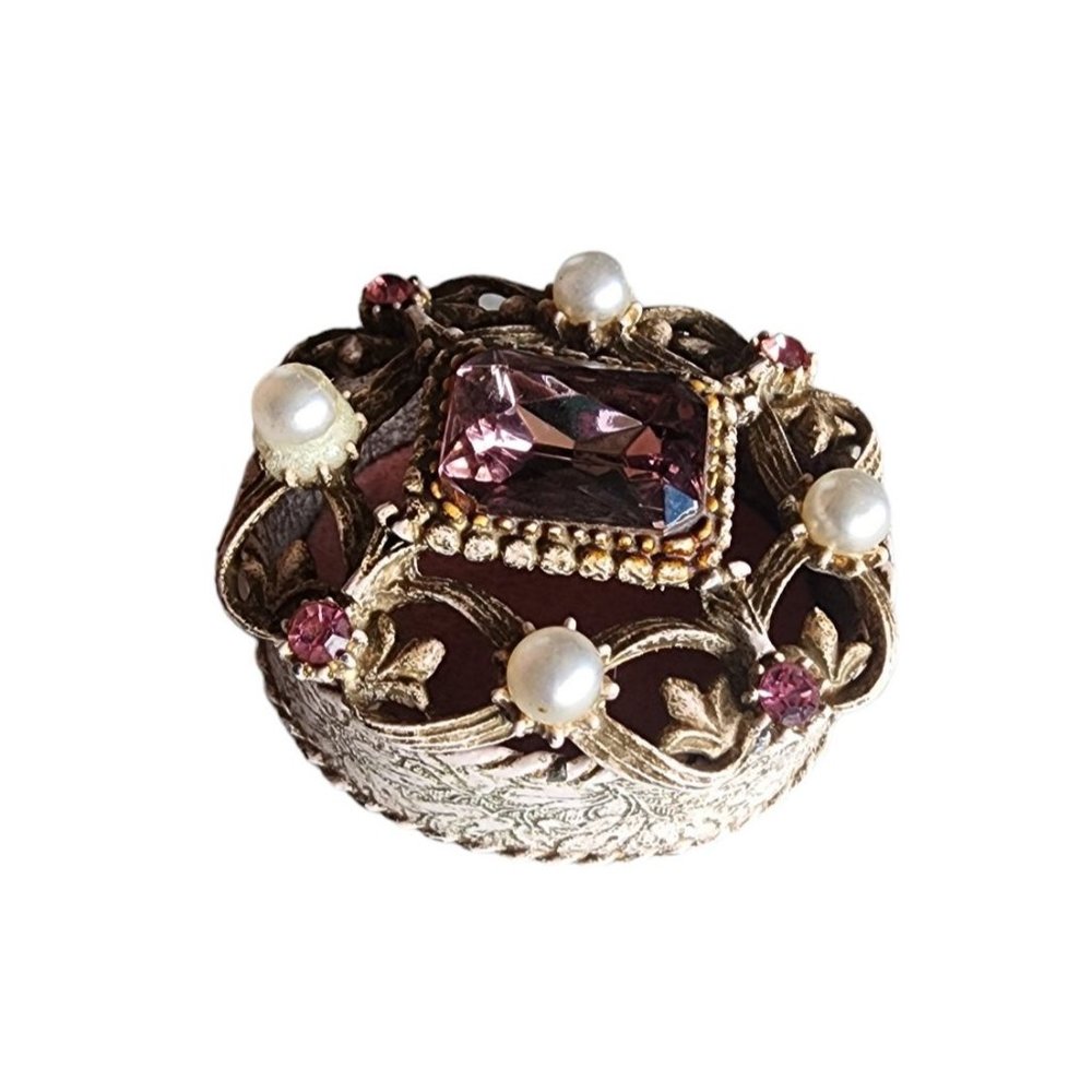 Vintage Florenza Glass & Pearl White Wash Pill Box (A4215)